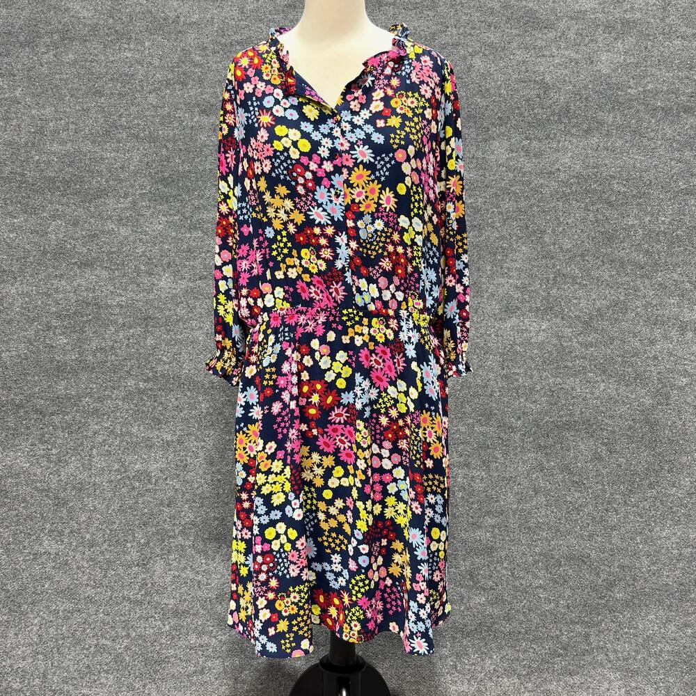 Talbots Petite Dress Womens PXL Blue Multicolor Floral Fit Flare 3/4 Sleeve